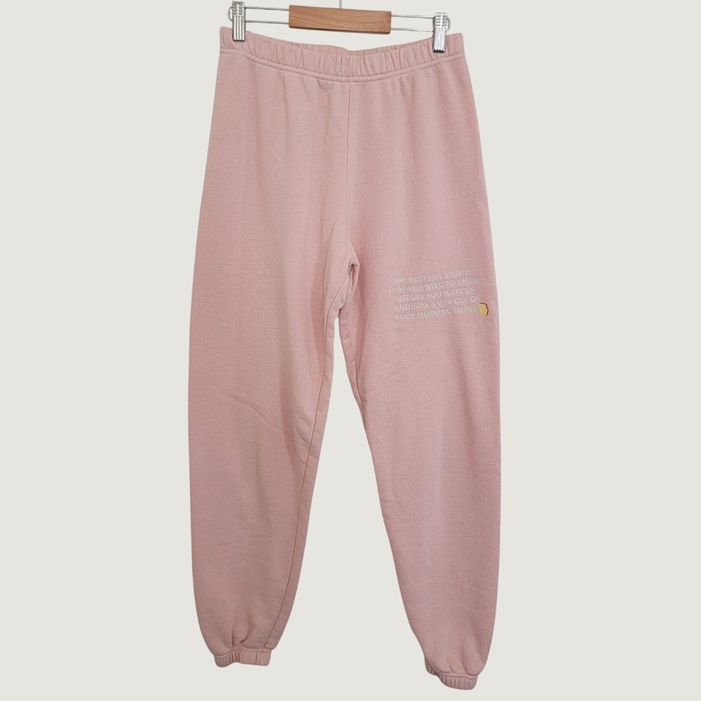 The Morning Toast TMT Pink Graphic Jogger Sweatpants Small Fleece Lined Cozy